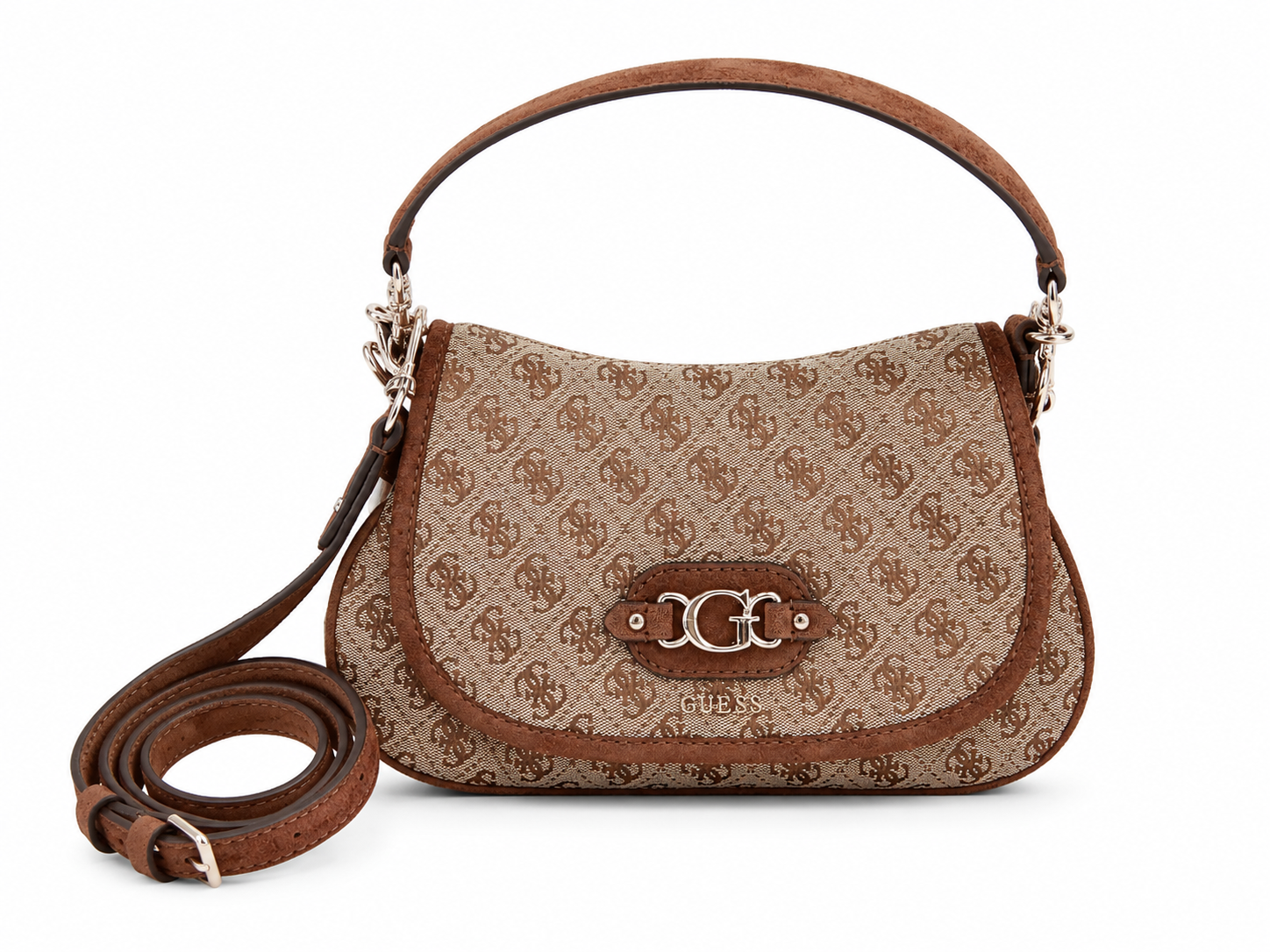 Borsa GUESS in tessuto 4G donna beige e bordò