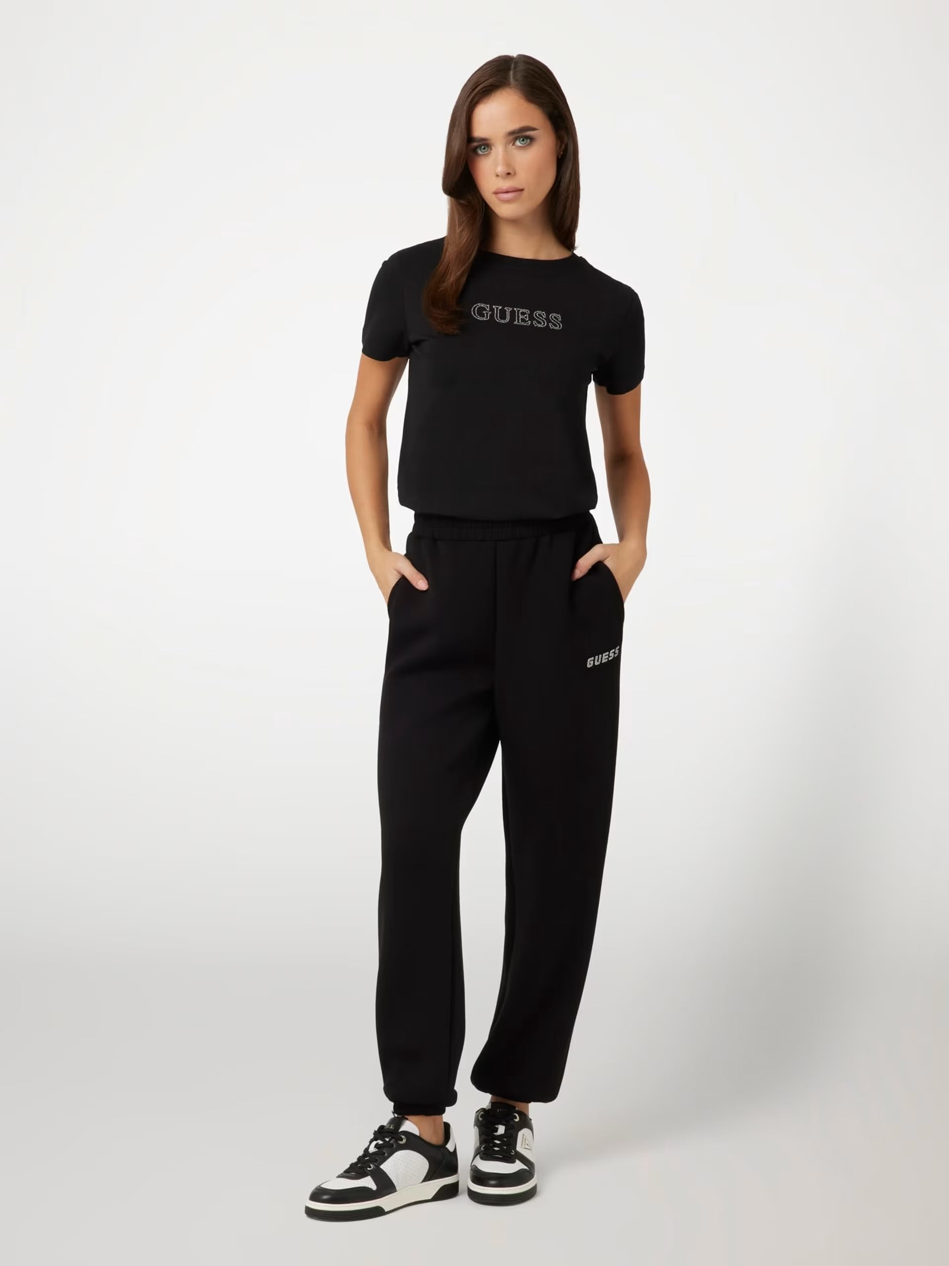 T-shirt GUESS Donna con logo di strass