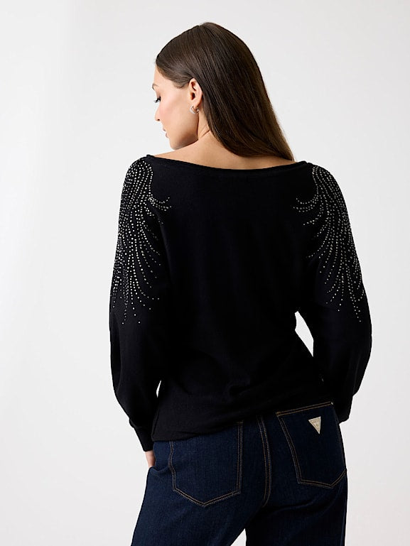 MAGLIA GUESS scollo a barca strass
