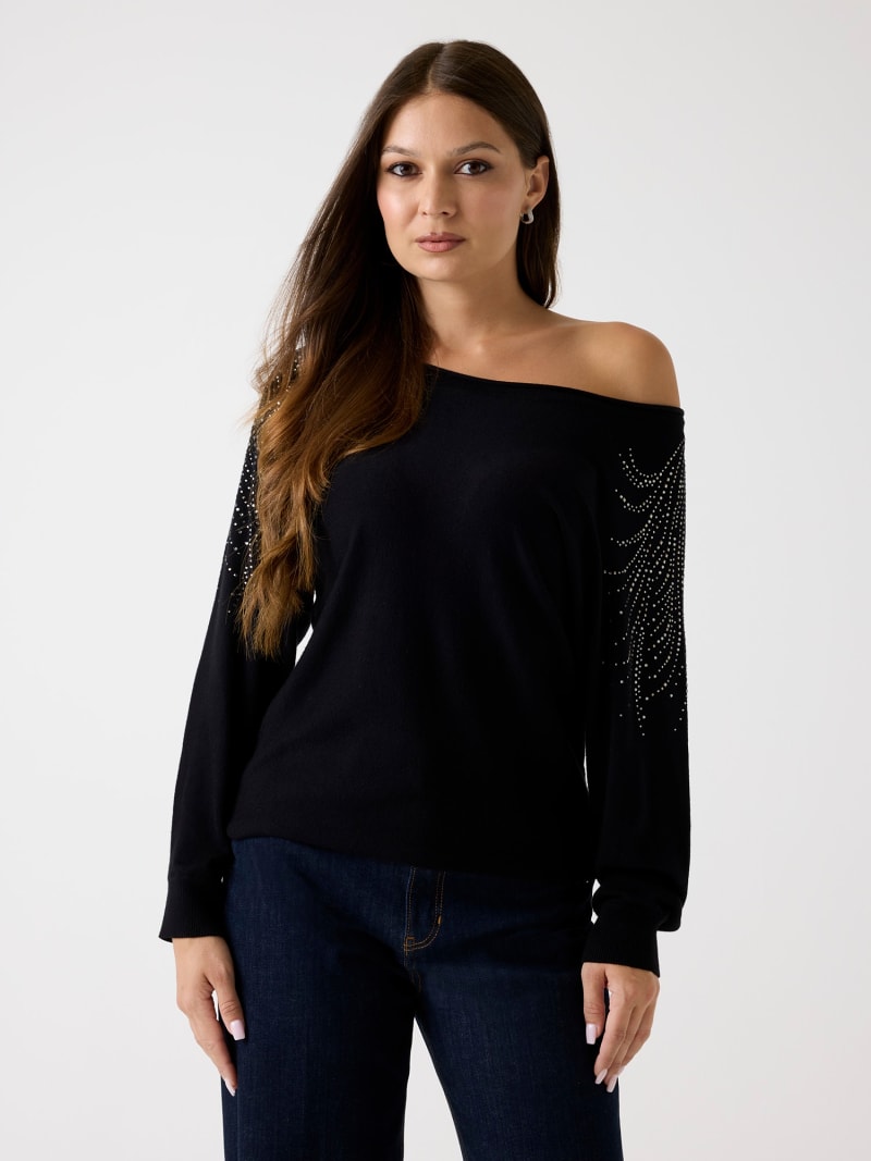 MAGLIA GUESS scollo a barca strass