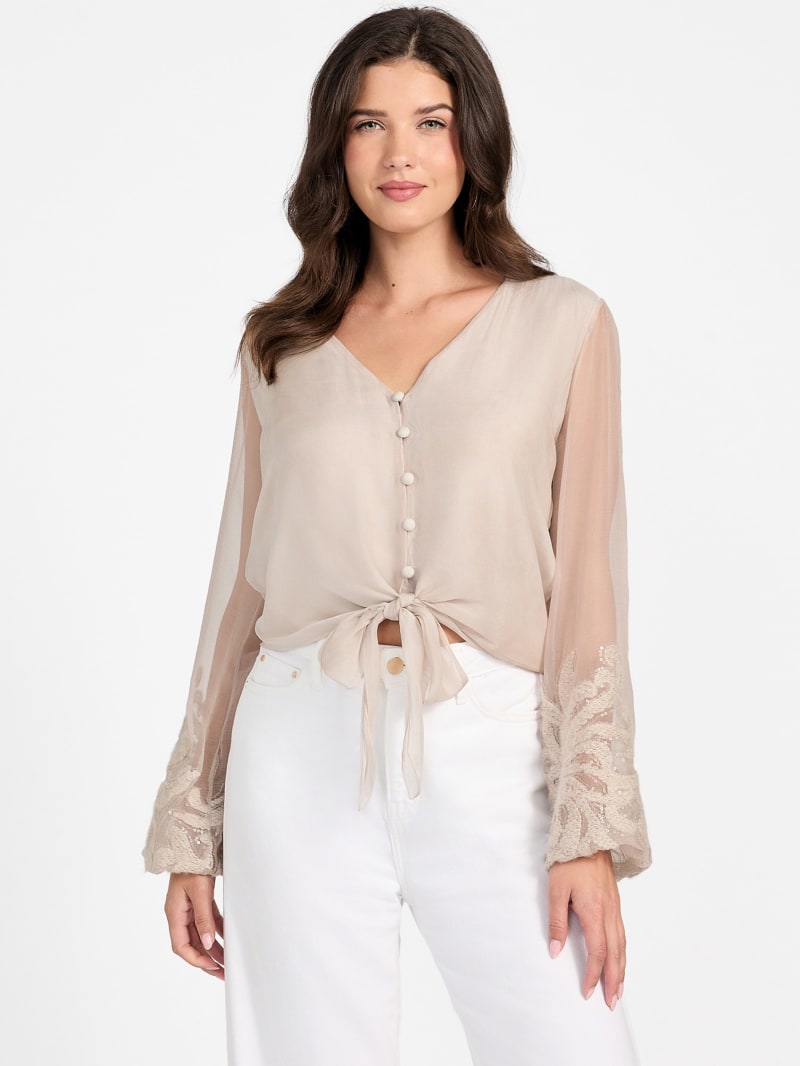 Camicia GUESS in Misto Seta Beige