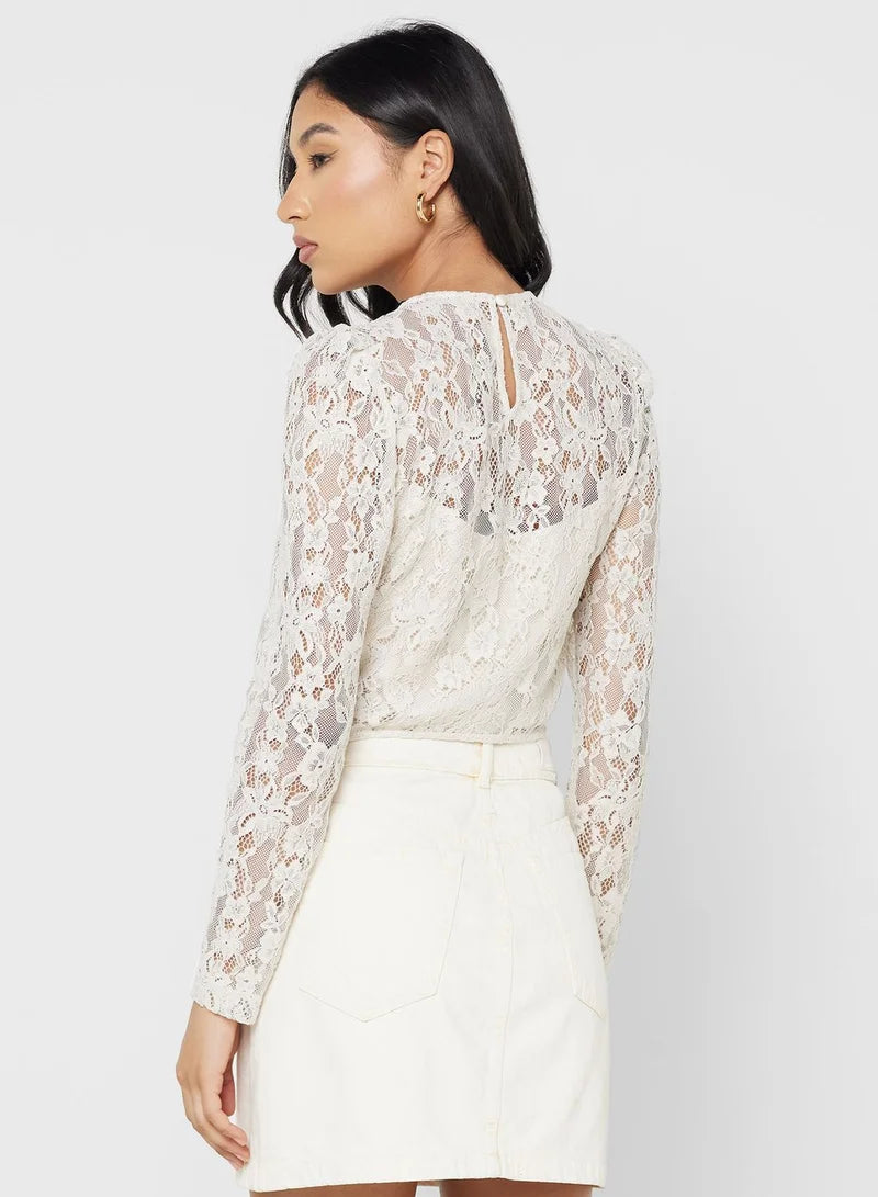 TOP GUESS in Pizzo Nero con Micro Paillettes