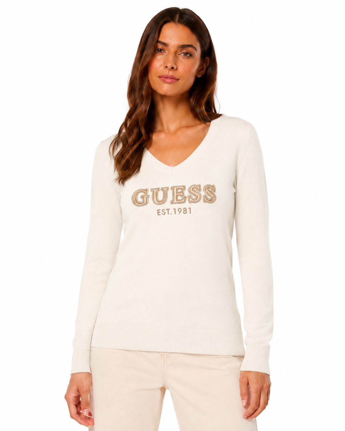 Maglia GUESS donna bordò e panna