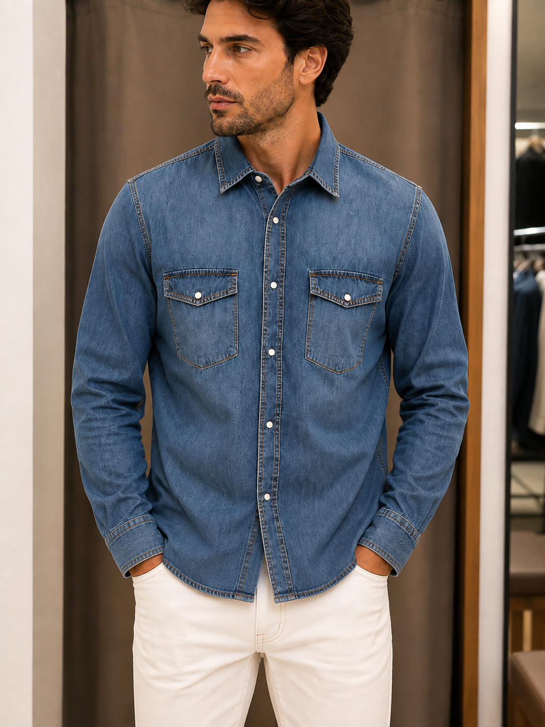 Camicia TREZ Uomo in Cotone – Colore Jeans