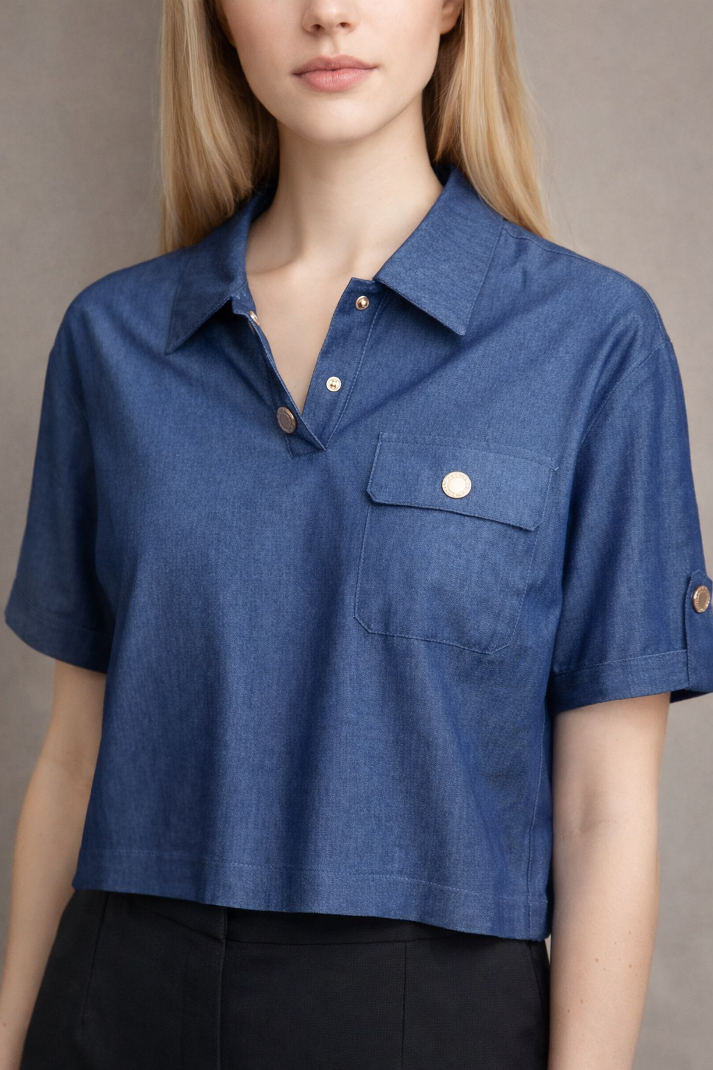 Polo a casacca corta FRACOMINA in jeans donna