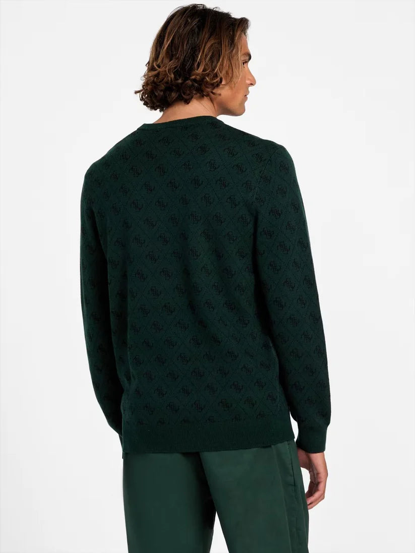 MAGLIA GUESS girocollo verde con logo 4g