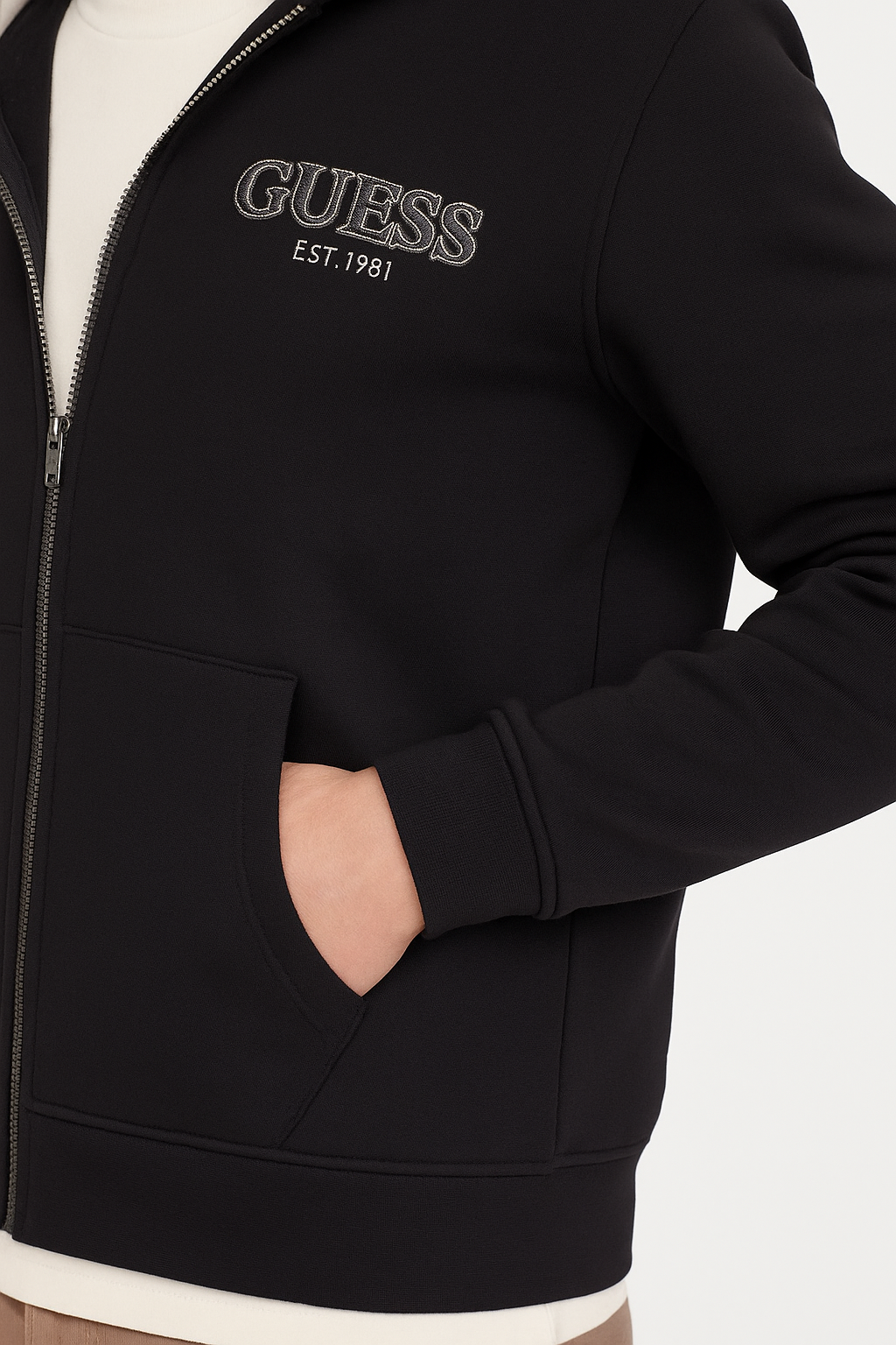 Felpa GUESS Nero con zip Regular Fit