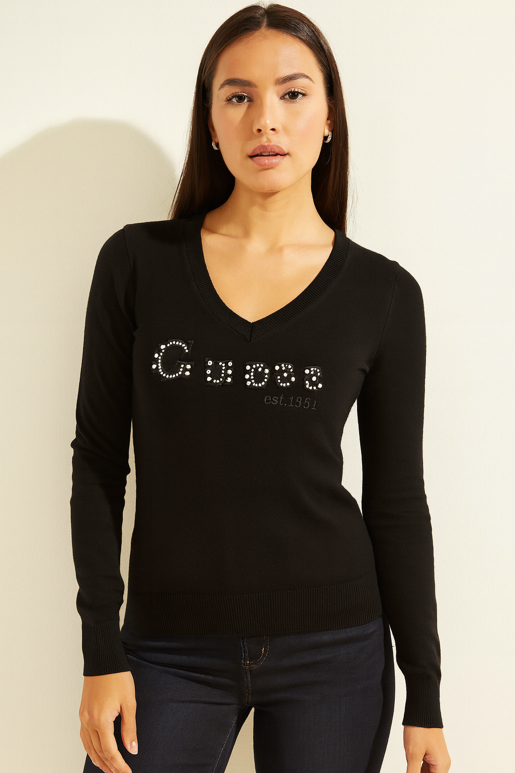 MAGLIA GUESS BIANCO SCOLLO A V