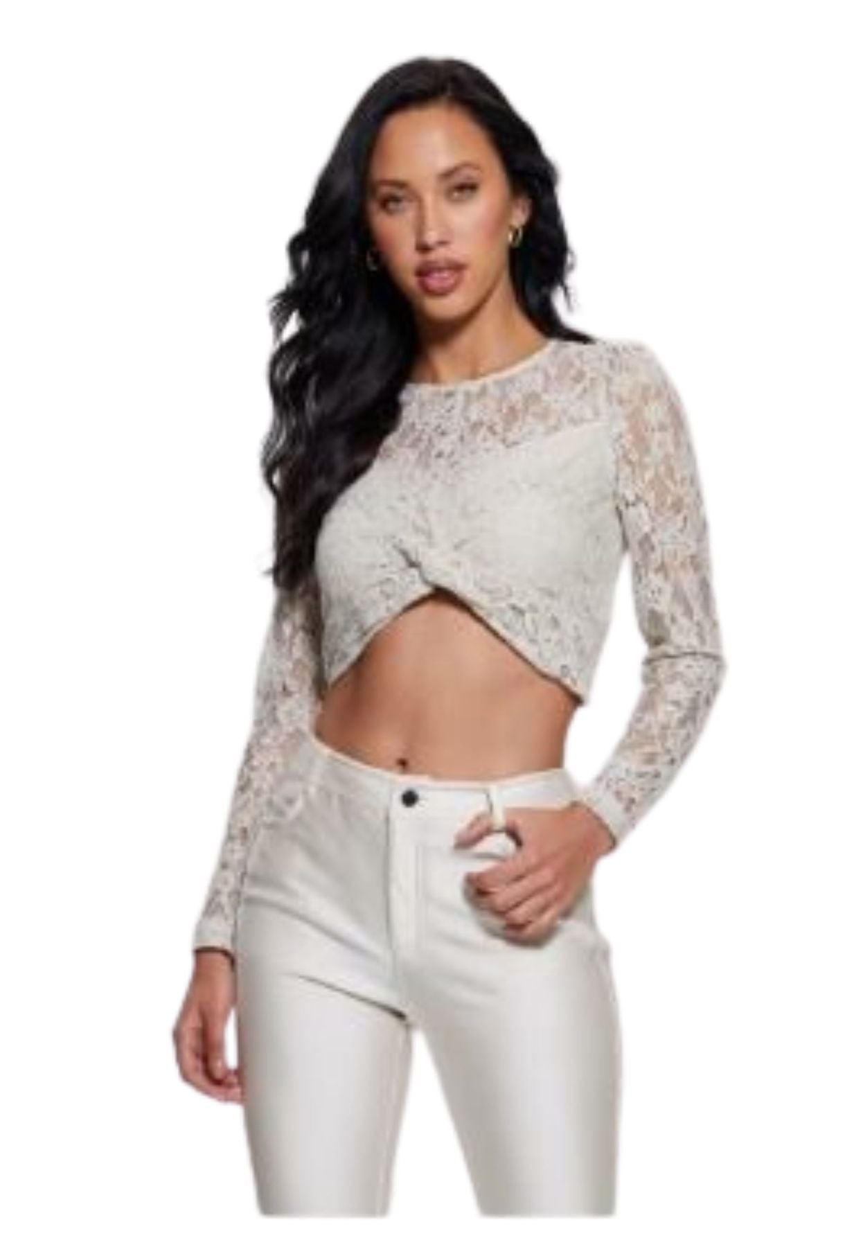 TOP GUESS in Pizzo Nero con Micro Paillettes