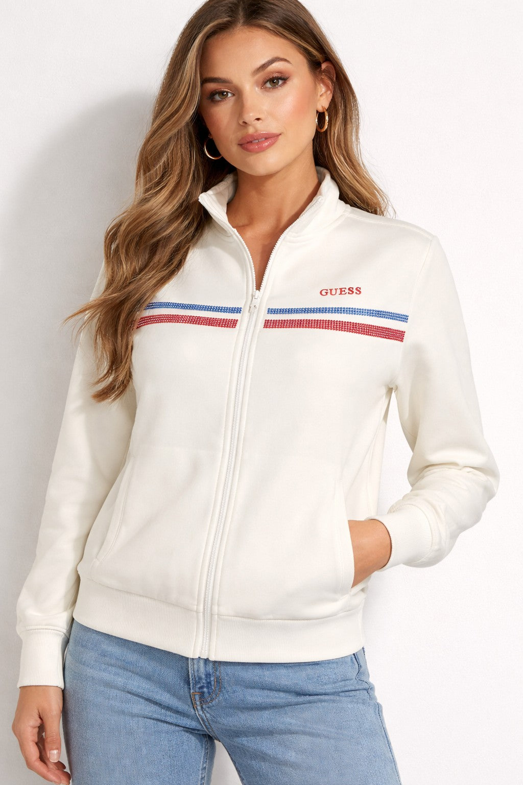 Maglia  a felpa tuta con zip in morbido tessuto tecnico Guess donna