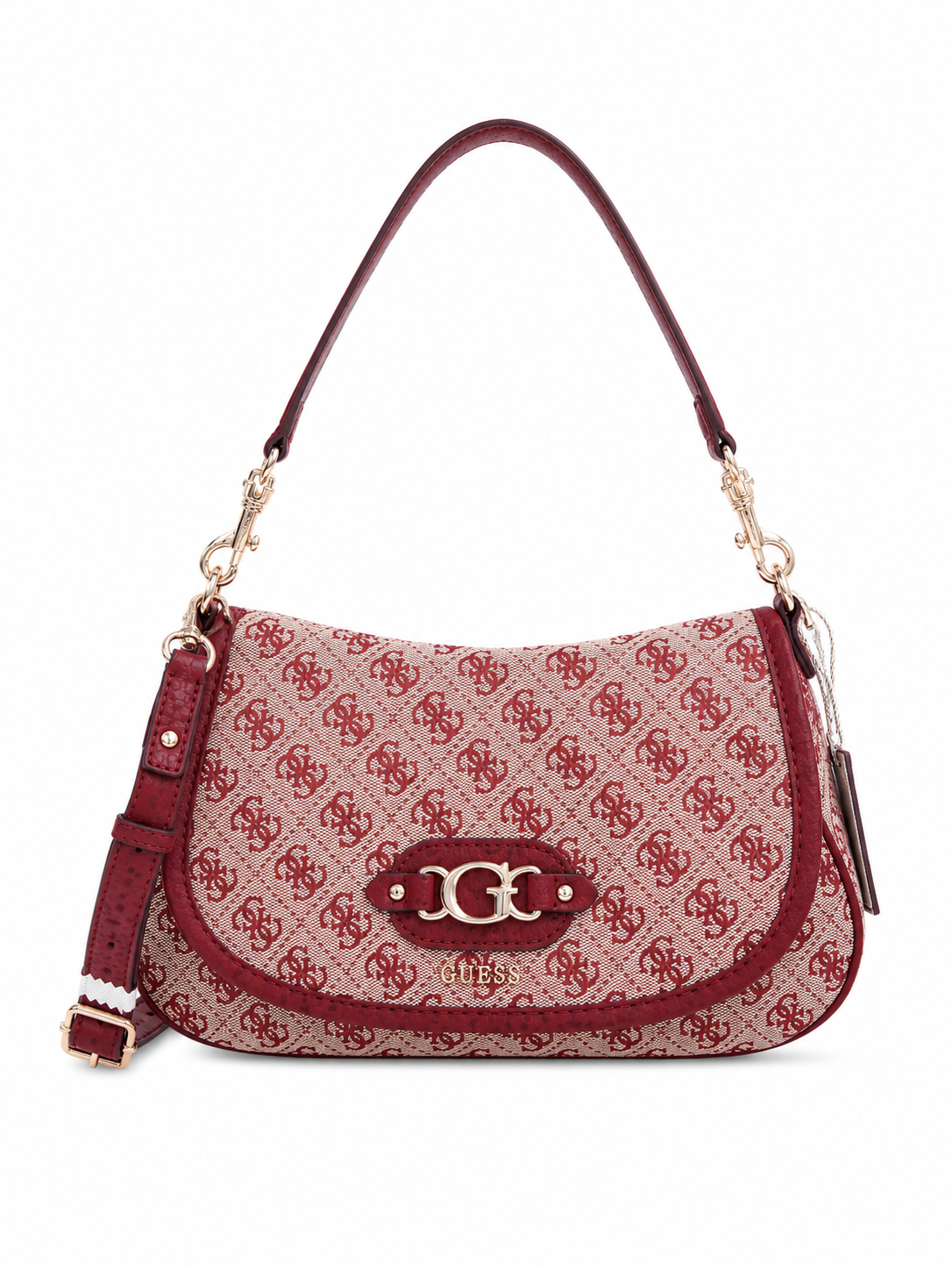 Borsa GUESS in tessuto 4G donna beige e bordò
