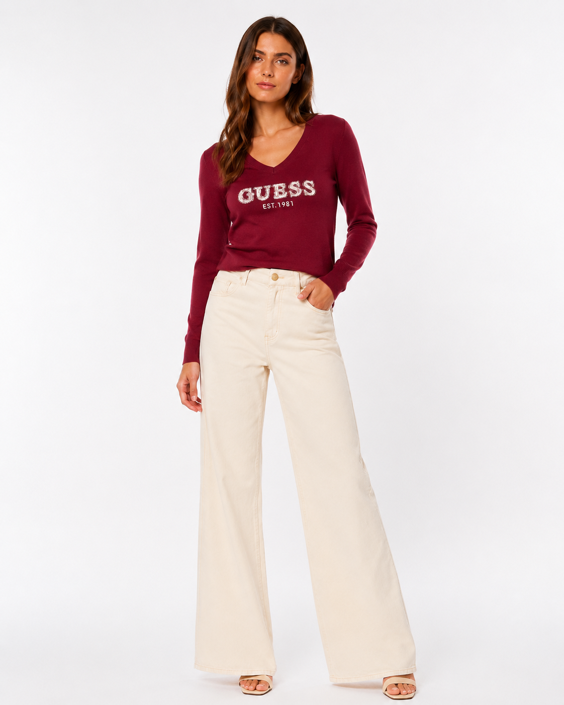 Maglia GUESS donna bordò e panna