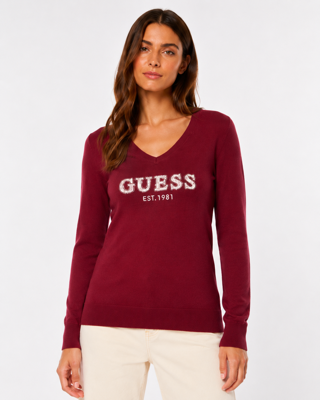 Maglia GUESS donna bordò e panna