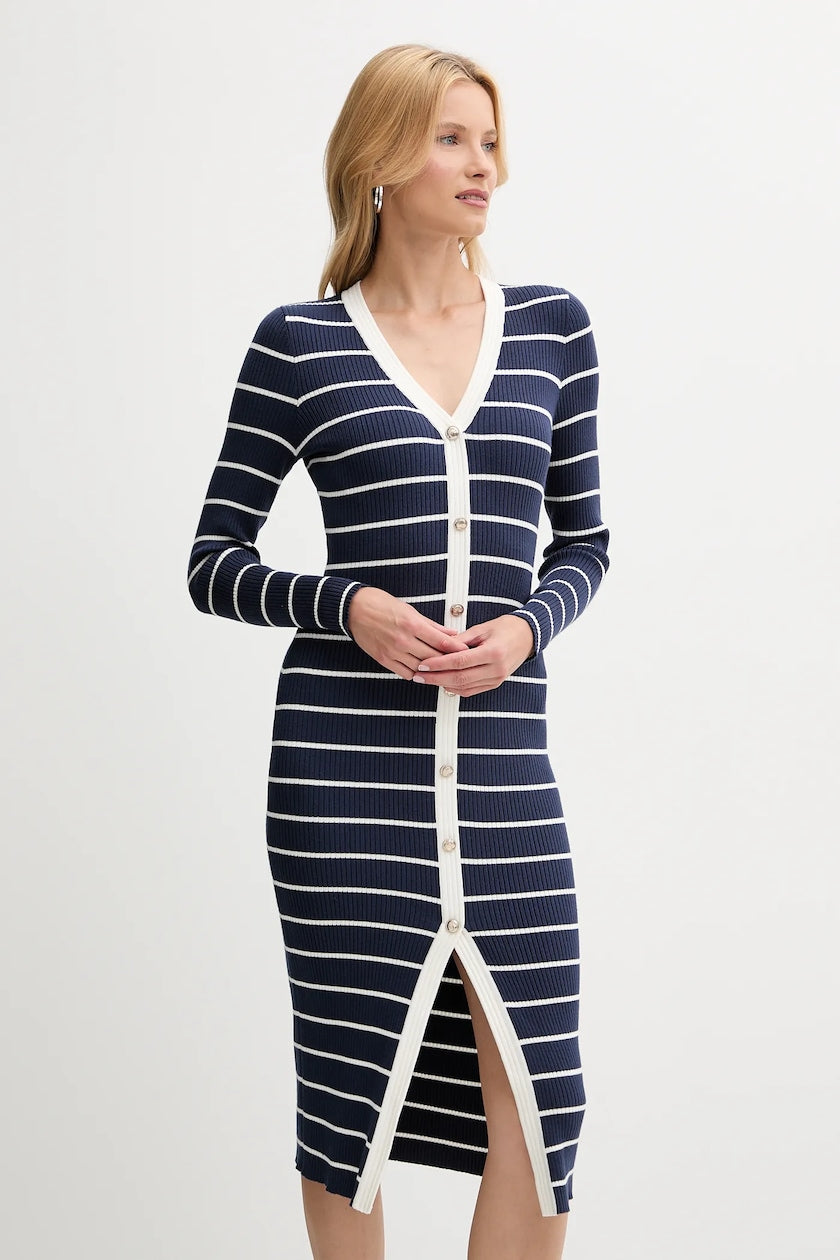 VESTITO GUESS DONNA A MAGLIA A RIGHE  MIDI SLIM FIT