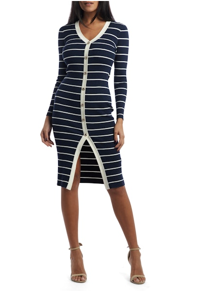 VESTITO GUESS DONNA A MAGLIA A RIGHE  MIDI SLIM FIT