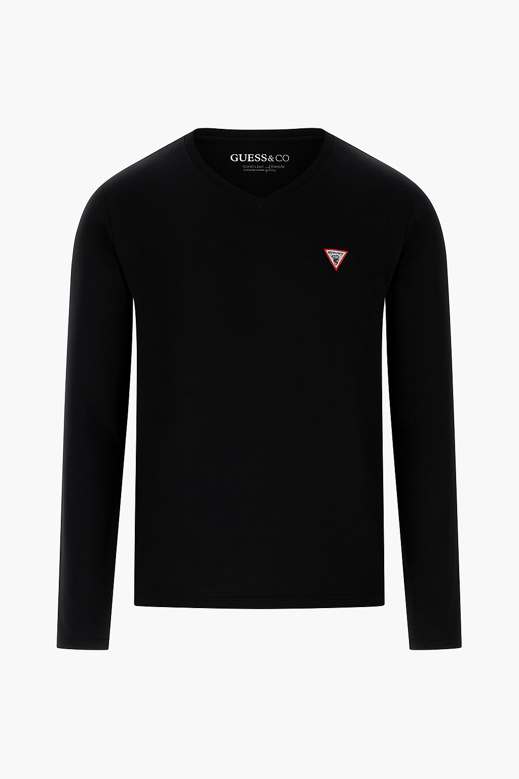 T-shirt a maniche lunghe scollo  V a nero