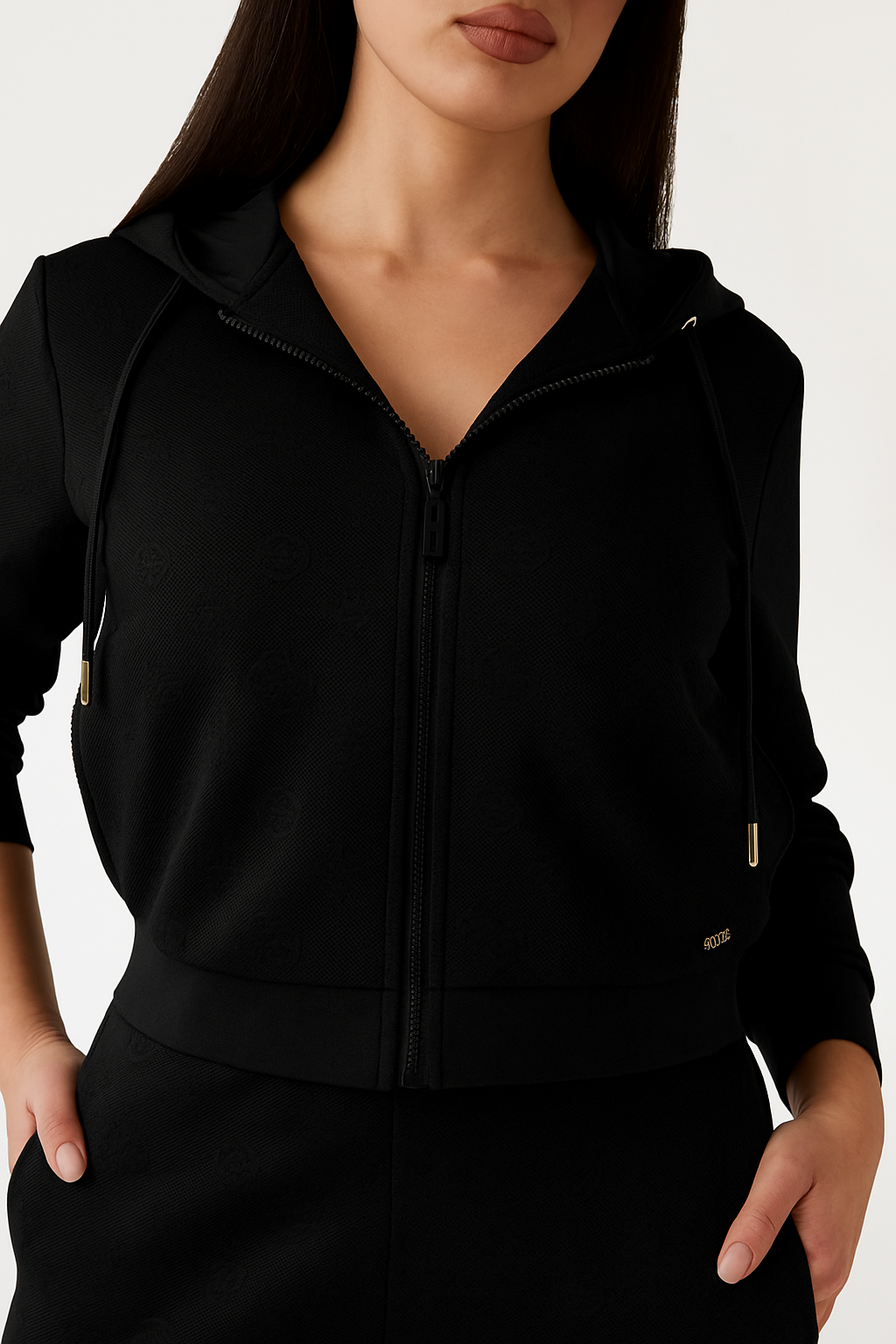 Felpa GUESS con cappuccio zip intera e logo all over