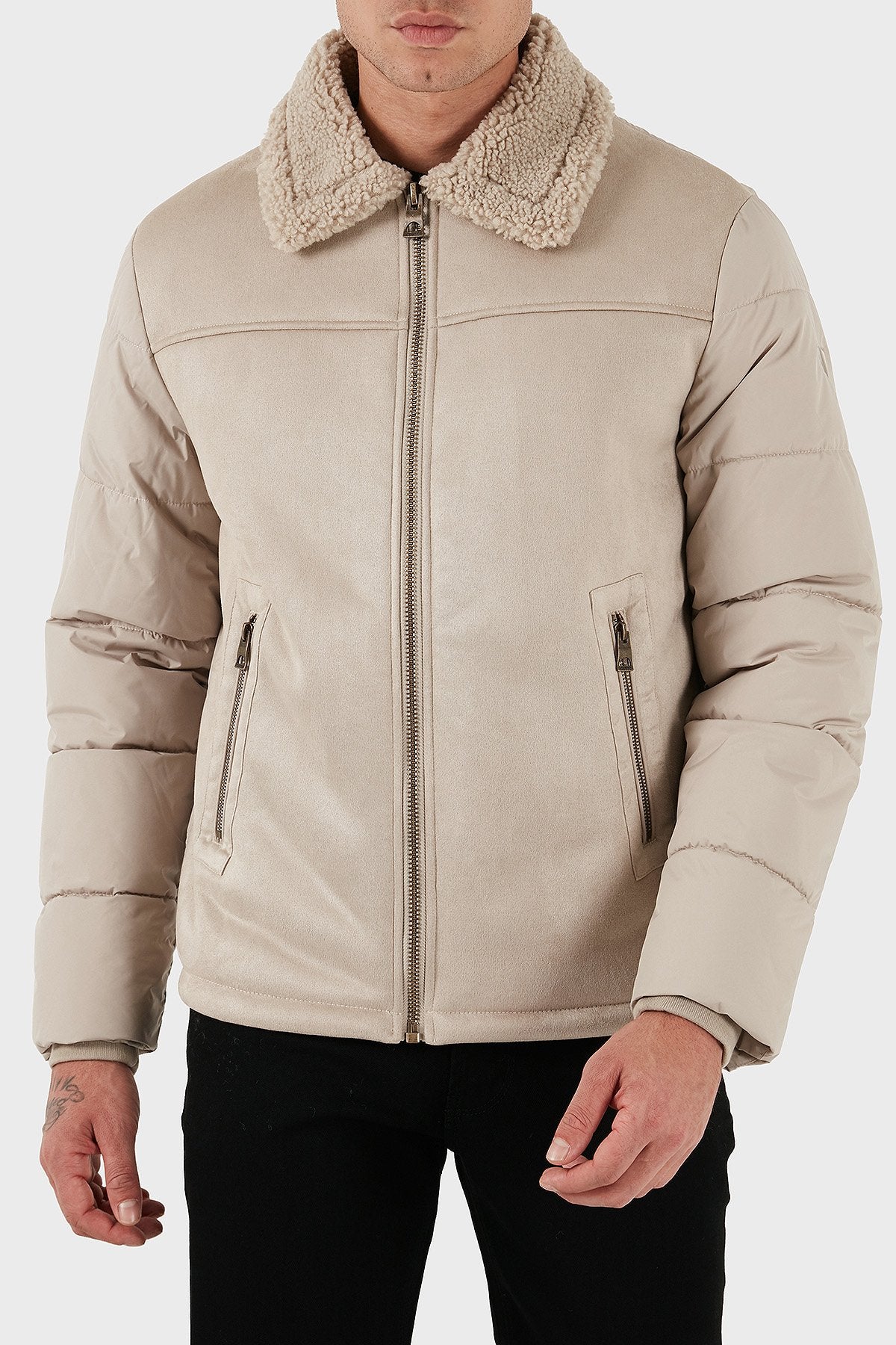 GUESS UOMO SHEARLING REGULAR BEIGE E NERO