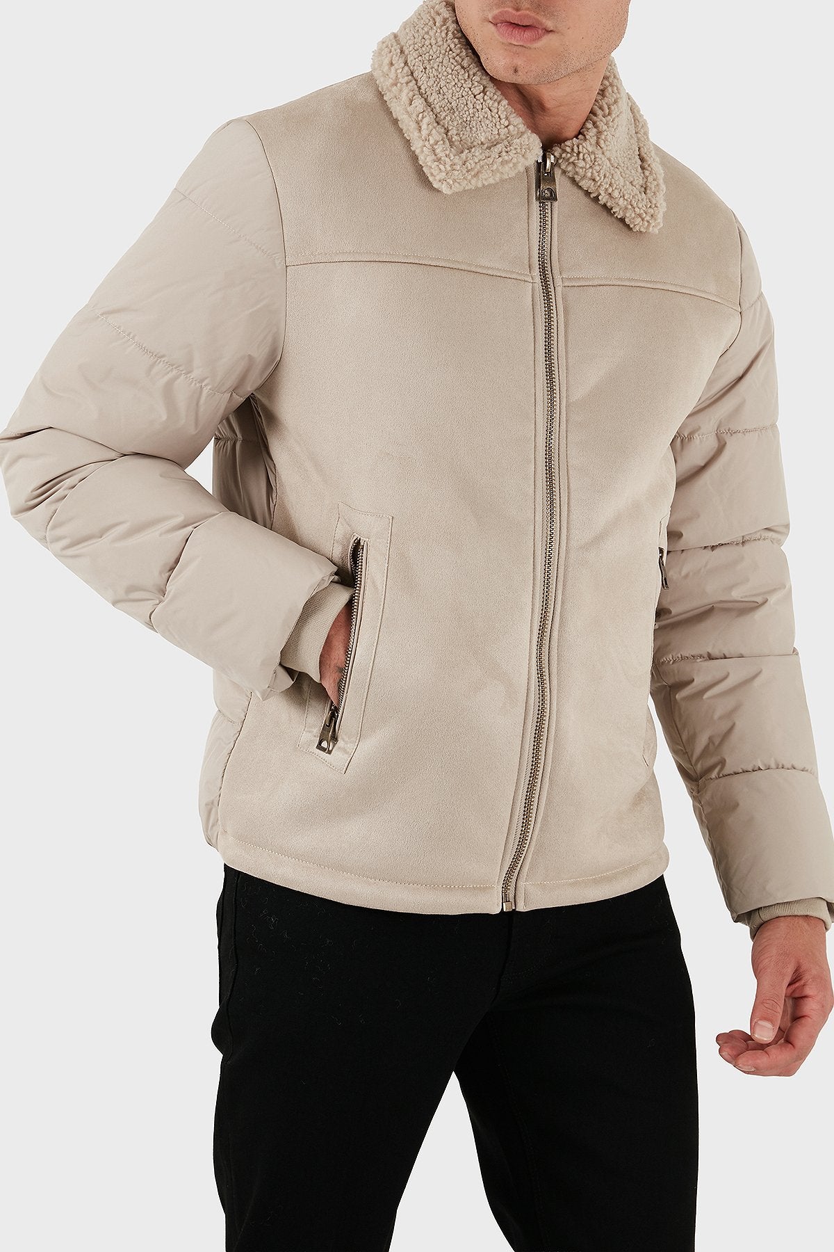 GUESS UOMO SHEARLING REGULAR BEIGE E NERO