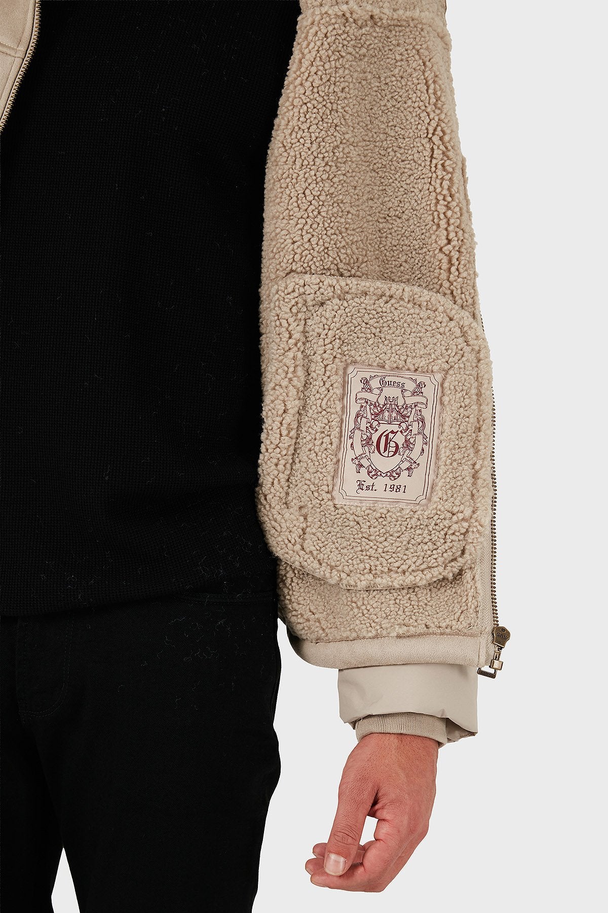 GUESS UOMO SHEARLING REGULAR BEIGE E NERO