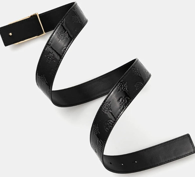 CINTURA GUESS LOGATA TONO SU TONO NERA