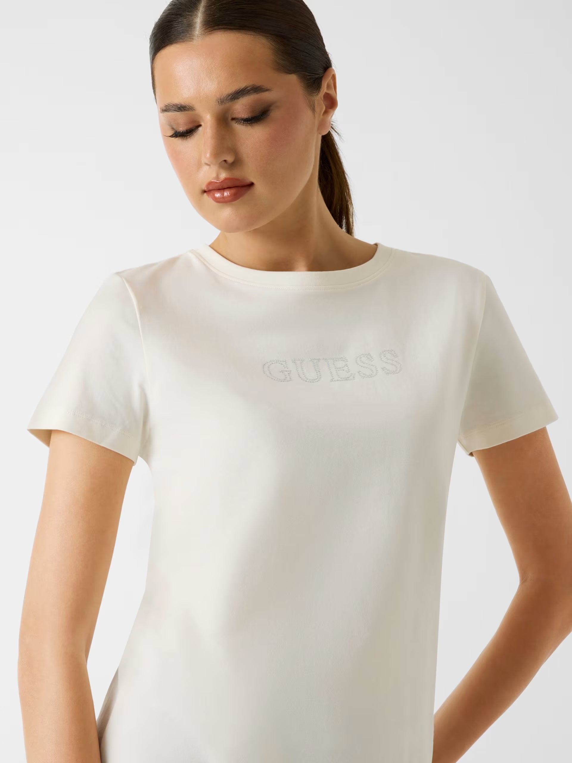 T-shirt GUESS Donna con logo di strass