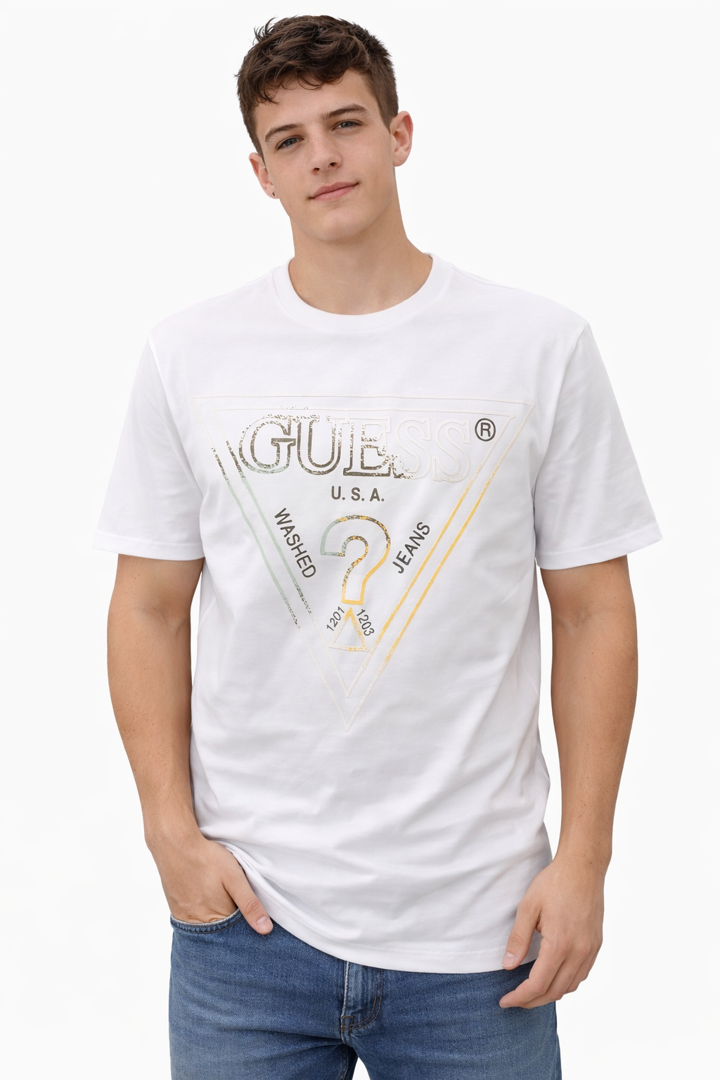 T-shirt Guess uomo  con logo bicolore