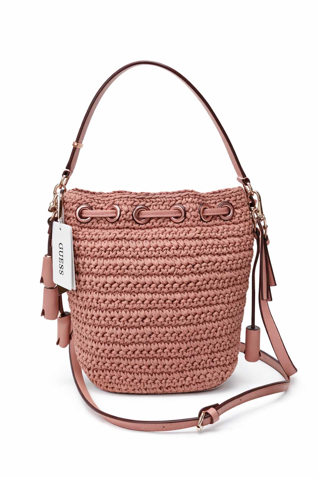 Borsa bucket Guess intrecciata con coulisse