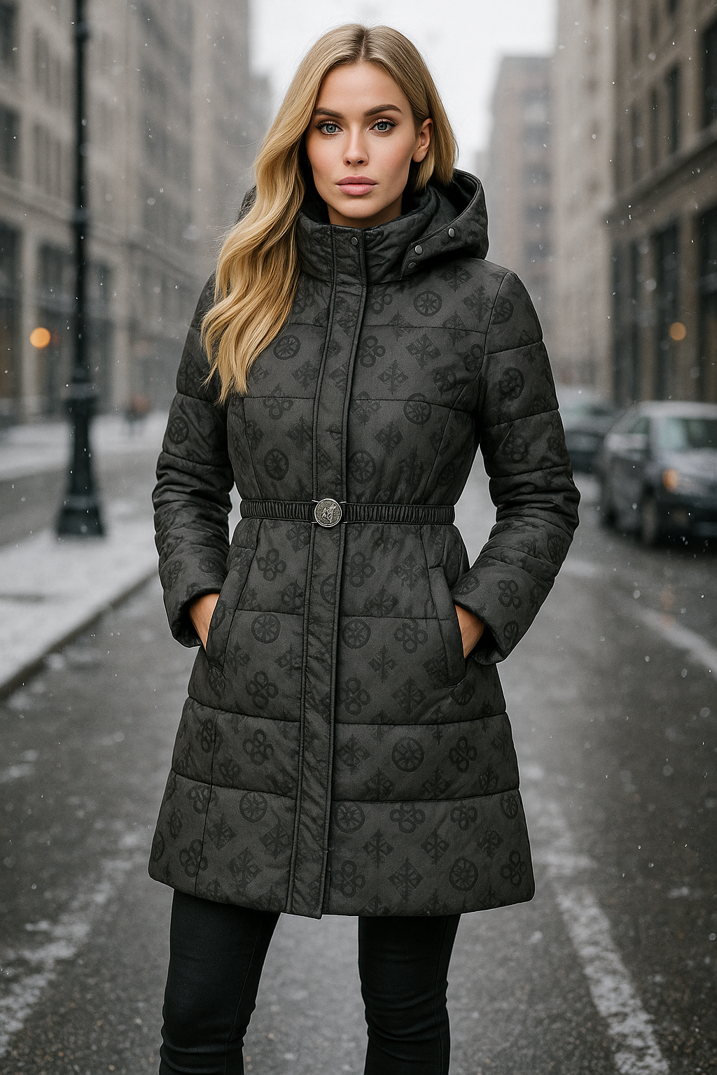 PIUMINO GUESS DONNA TESSUTO LOGATO CON CINTURA GIOIELLO