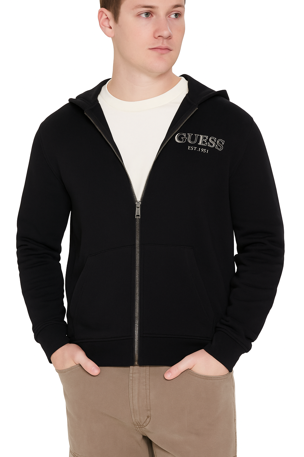 Felpa GUESS Nero con zip Regular Fit